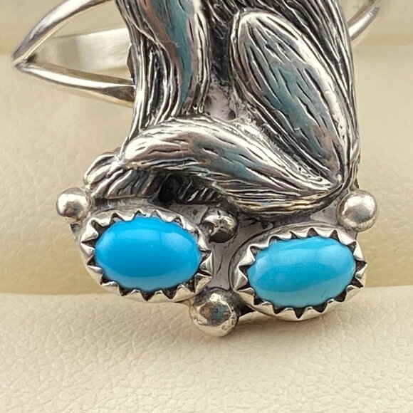 RARE Vtg Running Bear Trading Gallop Turquoise Sterling Silver Wolf Ring Sz 9.5 - Picture 6 of 16
